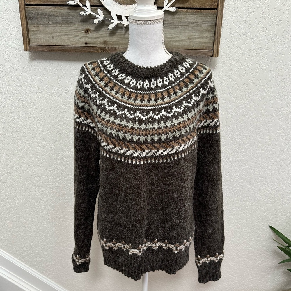 VTG Cambridge brown fairisle‎ knit fisherman sweater size XL